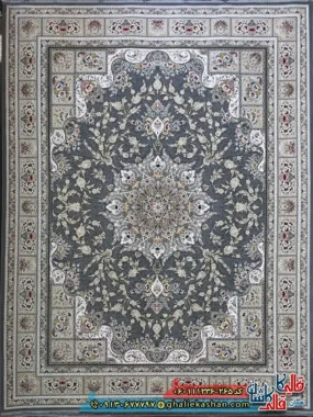 فرش 1200 شانه طرح وانیار رنگ طوسی دودی گل برجسته کاشان