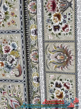 فرش 1200 شانه طرح وانیار رنگ طوسی دودی گل برجسته کاشان نزدیک