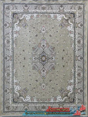 فرش 1200 شانه طرح ویلیام رنگ بژ گل برجسته کاشان