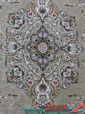 فرش 1200 شانه طرح ویلیام رنگ بژ گل برجسته کاشان زمینه