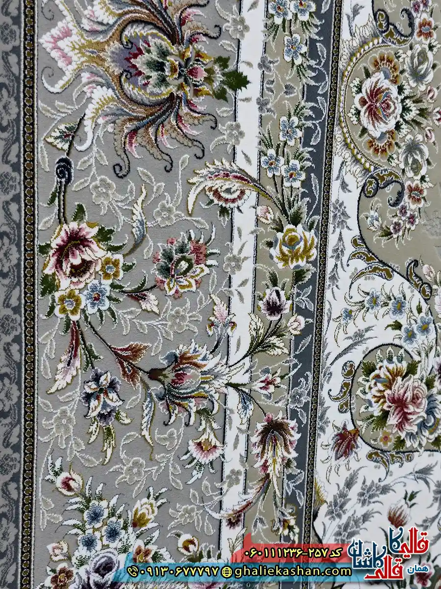 فرش 1200 شانه طرح ویلیام رنگ بژ گل برجسته کاشان نزدیک