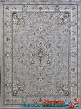 فرش 1200 شانه طرح ویلیام رنگ طوسی نقره ای گل برجسته کاشان
