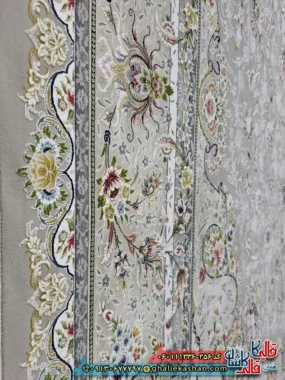 فرش 1200 شانه طرح ویلیام رنگ طوسی نقره ای گل برجسته کاشان نزدیک