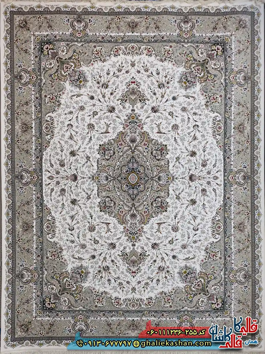 فرش 1200 شانه طرح ویلیام رنگ کرم گل برجسته کاشان اصلی فرش 1200 شانه طرح ویلیام رنگ کرم گل برجسته کاشان اصلی
