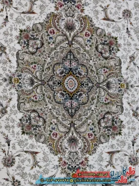 فرش 1200 شانه طرح ویلیام رنگ کرم گل برجسته کاشان زمینه