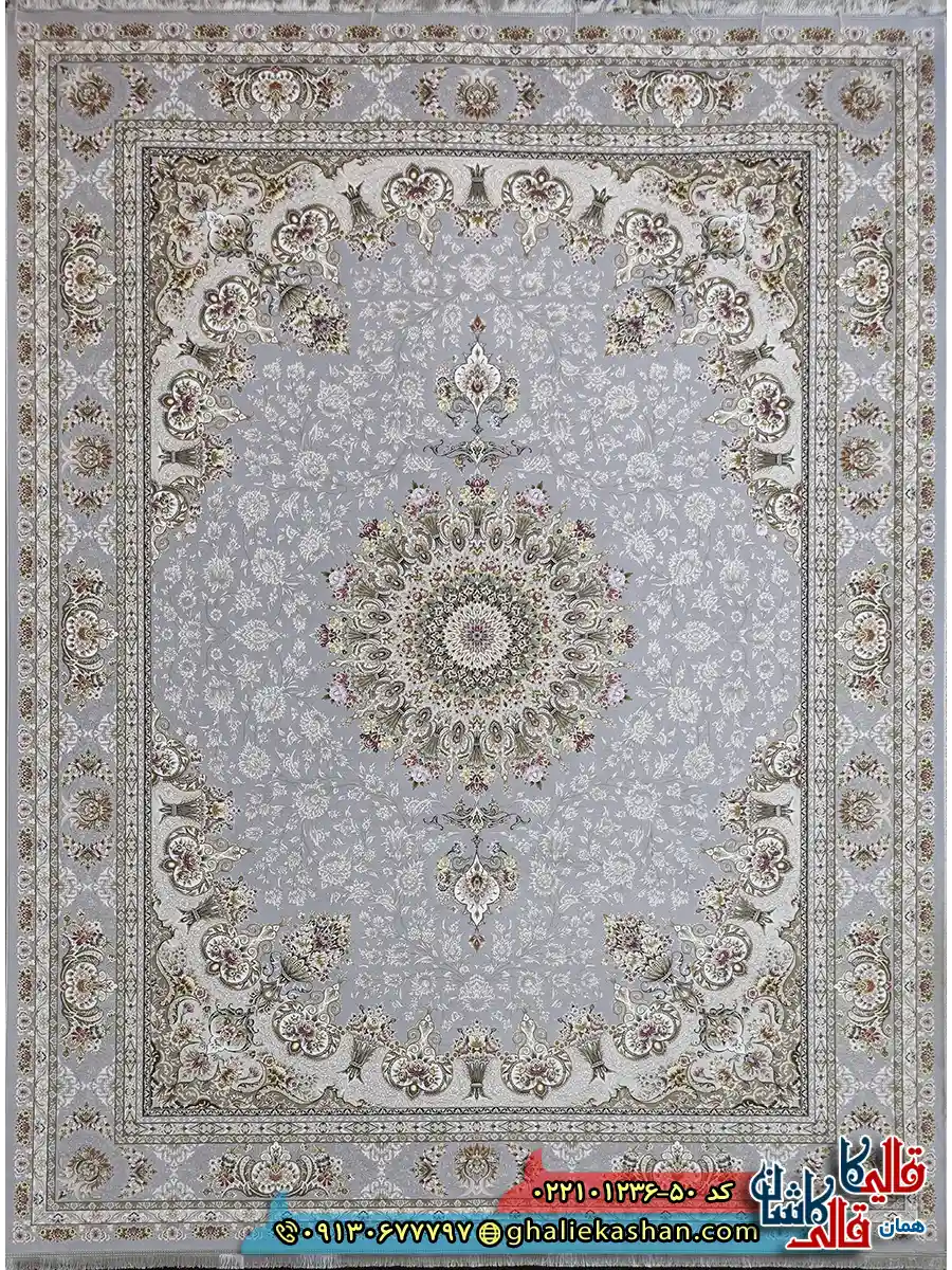 فرش 1200 شانه طرح پاشا رنگ طوسی کاشان اصلی فرش 1200 شانه طرح پاشا رنگ طوسی کاشان اصلی