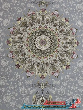 فرش 1200 شانه طرح پاشا رنگ طوسی کاشان زمینه