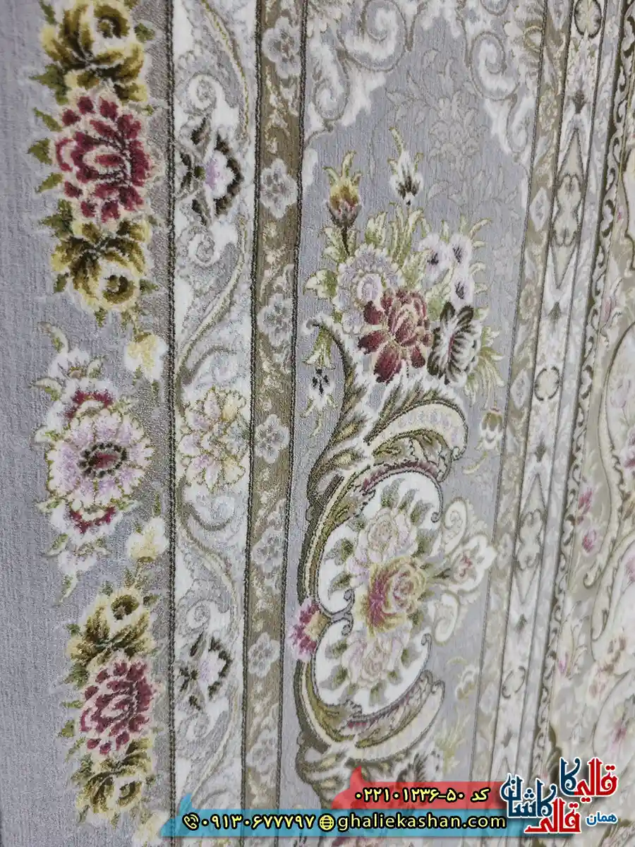 فرش 1200 شانه طرح پاشا رنگ طوسی کاشان نزدیک