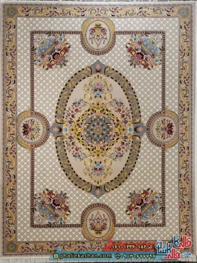 فرش 1200 شانه طرح گلایول رنگ بژ کاشان اصلی