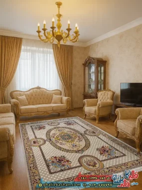 فرش 1200 شانه طرح گلایول رنگ بژ کاشان