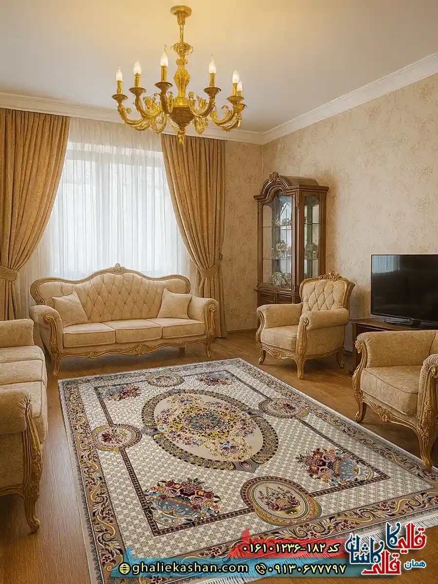 فرش 1200 شانه طرح گلایول رنگ بژ کاشان دکوراسیون فرش 1200 شانه طرح گلایول رنگ بژ کاشان دکوراسیون