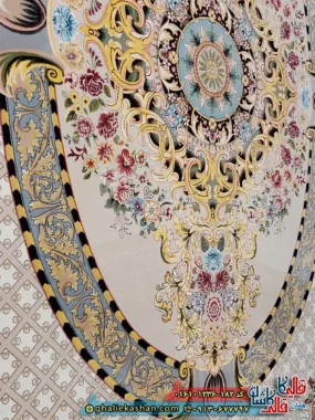 فرش 1200 شانه طرح گلایول رنگ بژ کاشان زمینه