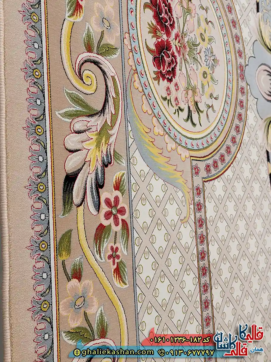 فرش 1200 شانه طرح گلایول رنگ بژ کاشان نزدیک 2