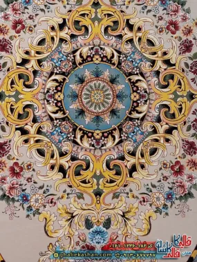 فرش 1200 شانه طرح گلایول رنگ بژ کاشان نزدیک