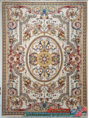فرش 1200 شانه طرح یاقوت رنگ کرم بژ کاشان اصلی