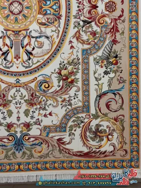 فرش 1200 شانه طرح یاقوت رنگ کرم بژ کاشان حاشیه