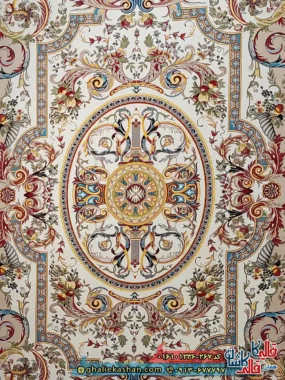 فرش 1200 شانه طرح یاقوت رنگ کرم بژ کاشان زمینه