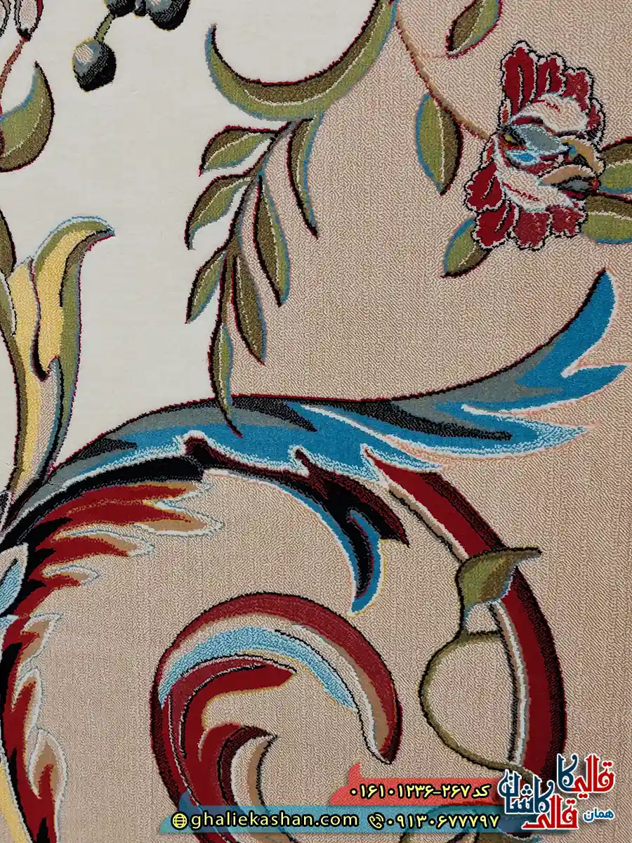 فرش 1200 شانه طرح یاقوت رنگ کرم بژ کاشان نزدیک 2