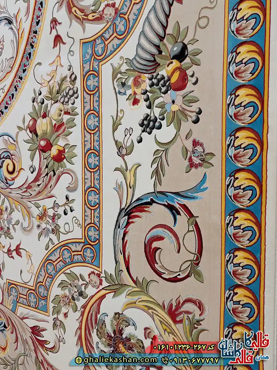 فرش 1200 شانه طرح یاقوت رنگ کرم بژ کاشان نزدیک