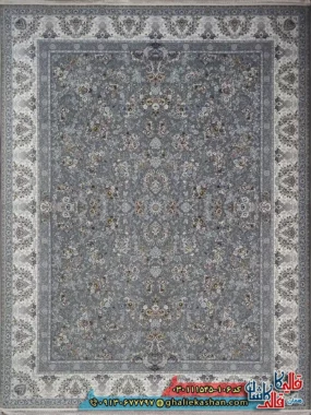 فرش 1500 شانه طرح افشان دلاریس رنگ طوسی گل برجسته کاشان