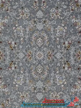 فرش 1500 شانه طرح افشان دلاریس رنگ طوسی گل برجسته کاشان زمینه