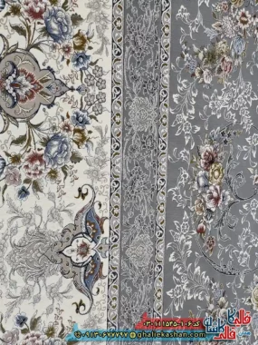 فرش 1500 شانه طرح افشان دلاریس رنگ طوسی گل برجسته کاشان نزدیک 2