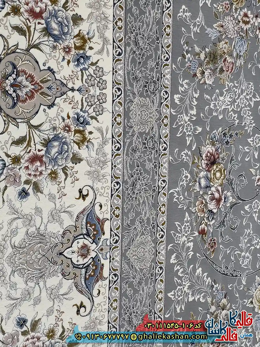 فرش 1500 شانه طرح افشان دلاریس رنگ طوسی گل برجسته کاشان نزدیک 2