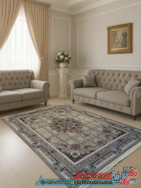 فرش 700 شانه خشتی طرح رومیسا رنگ طوسی فیلی کاشان