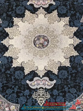 فرش 700 شانه طرح آروانا رنگ سرمه ای کاشان زمینه