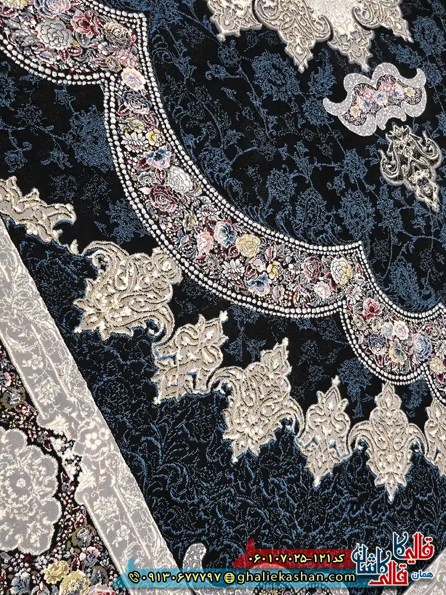 فرش 700 شانه طرح آروانا رنگ سرمه ای کاشان نزدیک 2