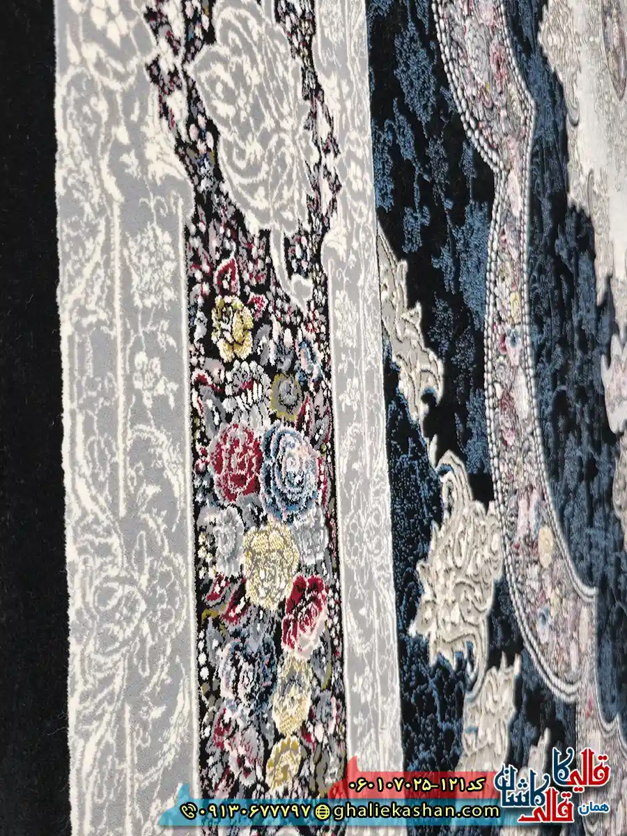 فرش 700 شانه طرح آروانا رنگ سرمه ای کاشان نزدیک