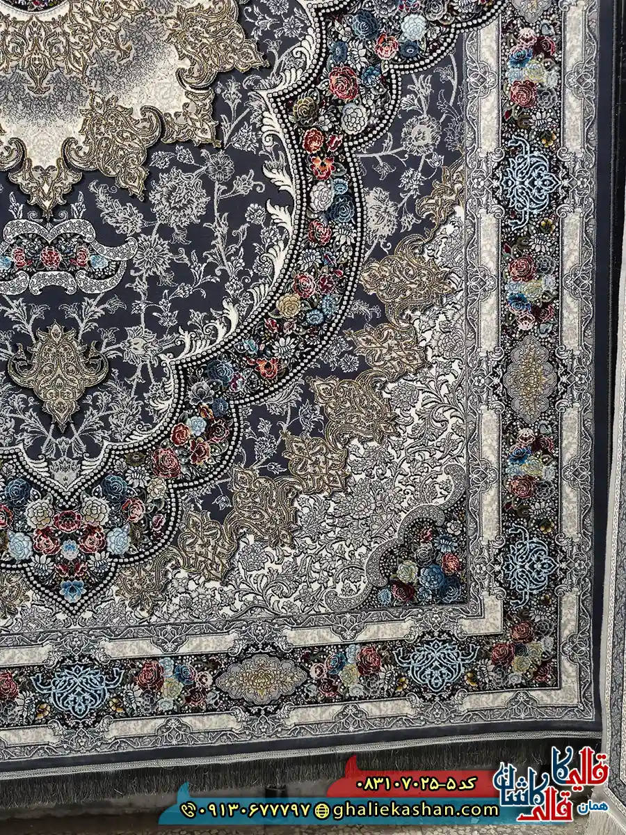 فرش 700 شانه طرح آروانا رنگ طوسی دودی کاشان حاشیه