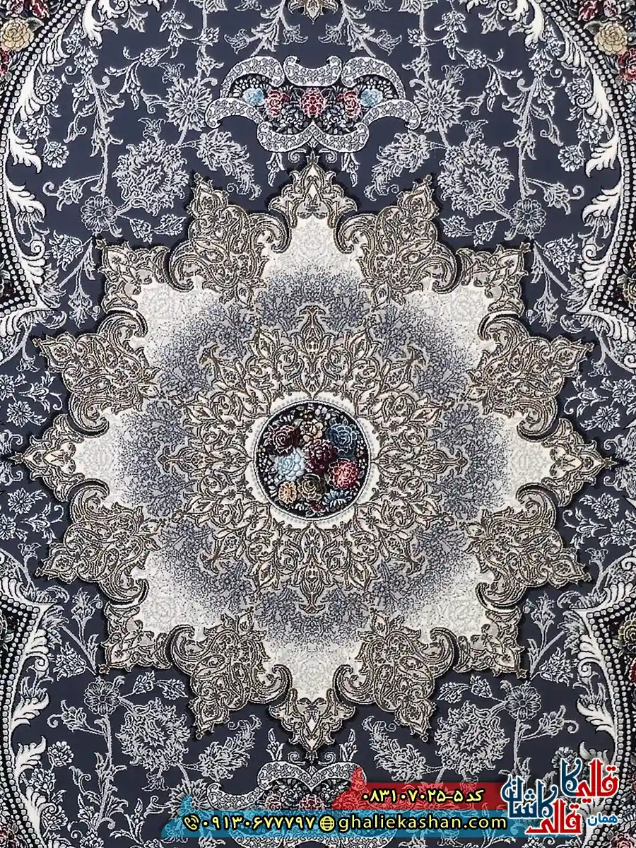 فرش 700 شانه طرح آروانا رنگ طوسی دودی کاشان زمینه