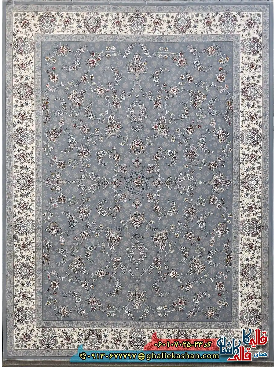 فرش 700 شانه طرح افشان آیناز رنگ طوسی نقره ای کاشان اصلی فرش 700 شانه طرح افشان آیناز رنگ طوسی نقره ای کاشان اصلی