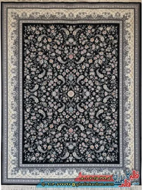 فرش ‌700 ‌شانه ‌طرح ‌افشان ‌اوستا ‌رنگ ‌سرمه ‌ای ‌کاشان ‌