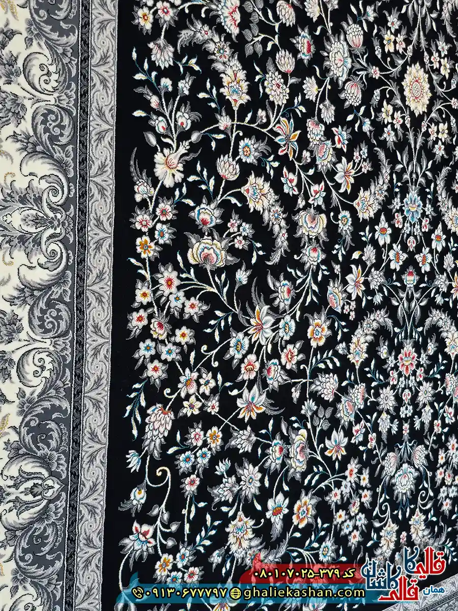 فرش ‌700 ‌شانه ‌طرح ‌افشان ‌اوستا ‌رنگ ‌سرمه ‌ای ‌کاشان ‌نزدیک ‌2