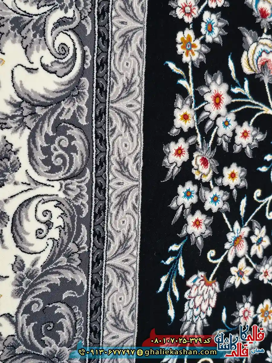 فرش ‌700 ‌شانه ‌طرح ‌افشان ‌اوستا ‌رنگ ‌سرمه ‌ای ‌کاشان ‌نزدیک ‌3