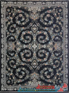 فرش 700 شانه طرح افشان ترنم رنگ سرمه ای کاشان