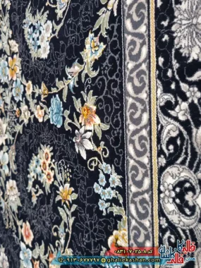 فرش 700 شانه طرح افشان ترنم رنگ سرمه ای کاشان نزدیک