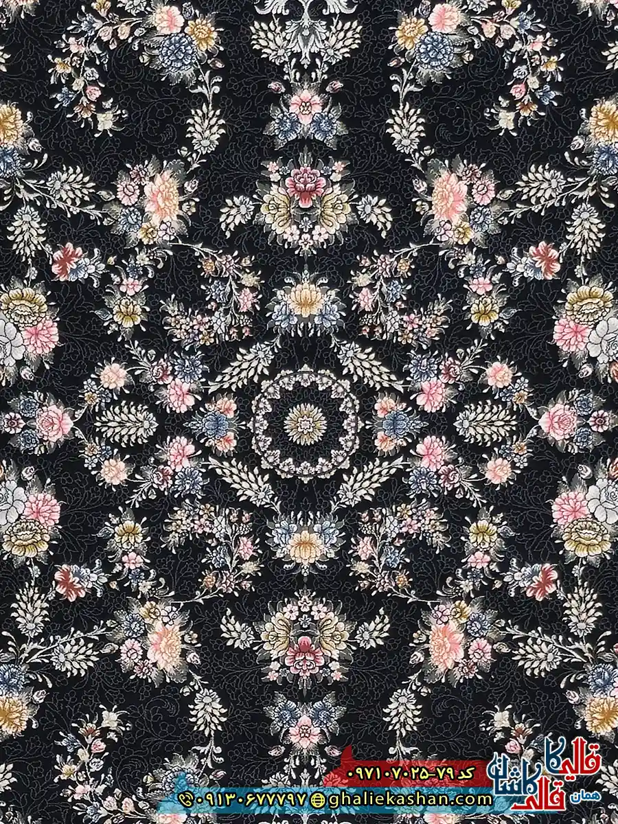 فرش 700 شانه طرح افشان رها رنگ سرمه ای کاشان زمینه