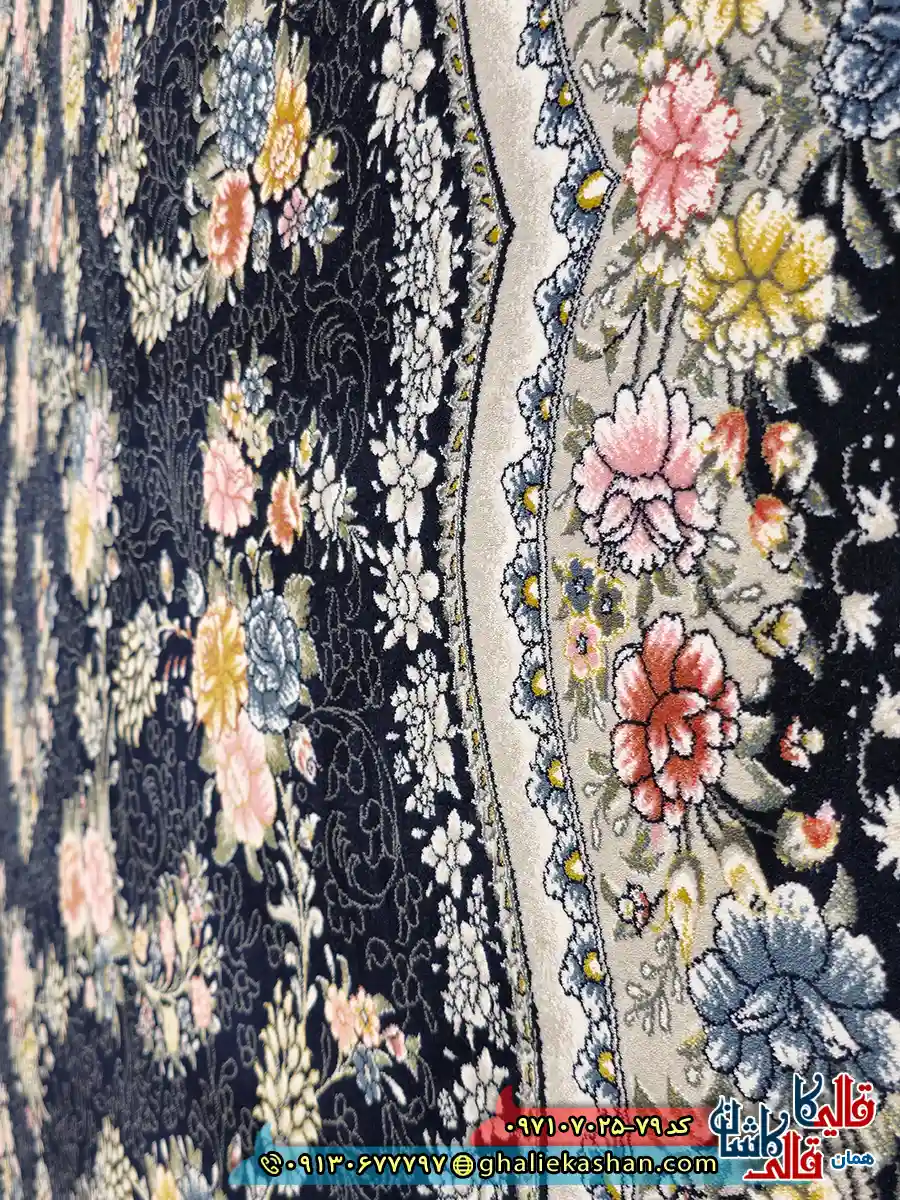 فرش 700 شانه طرح افشان رها رنگ سرمه ای کاشان نزدیک