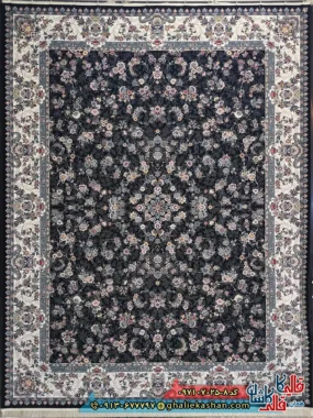 فرش 700 شانه طرح افشان سارینا رنگ سرمه ای کاشان