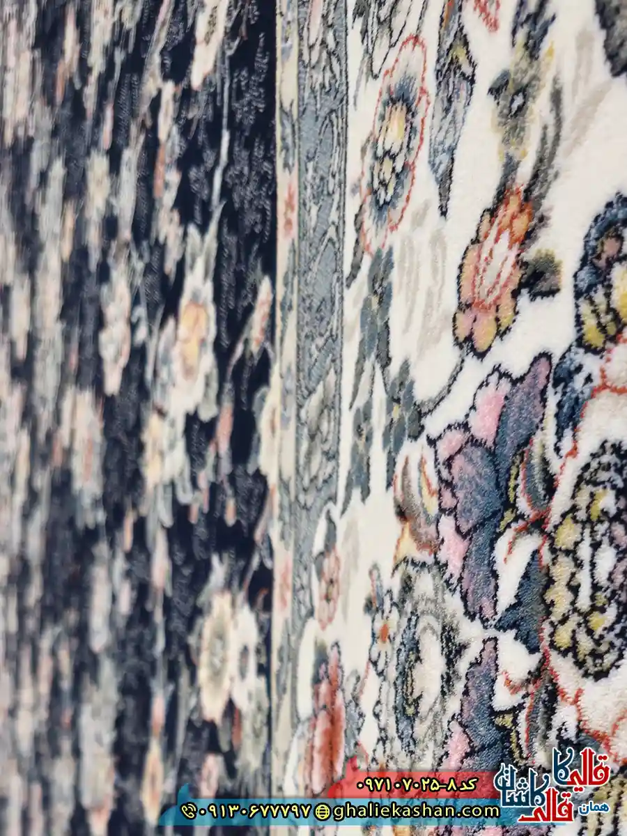 فرش 700 شانه طرح افشان سارینا رنگ سرمه ای کاشان نزدیک