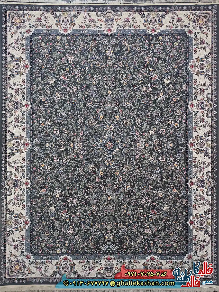 فرش 700 شانه طرح افشان سارینا رنگ طوسی دودی کاشان اصلی فرش 700 شانه طرح افشان سارینا رنگ طوسی دودی کاشان اصلی