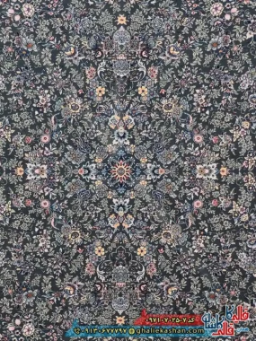 فرش 700 شانه طرح افشان سارینا رنگ طوسی دودی کاشان زمینه