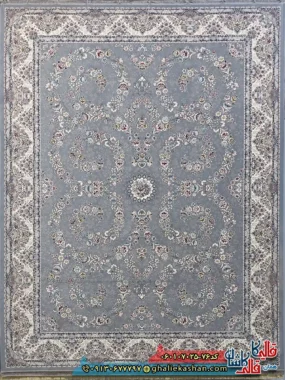 فرش 700 شانه طرح افشان شکوه رنگ طوسی نقره ای کاشان