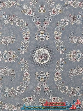 فرش 700 شانه طرح افشان شکوه رنگ طوسی نقره ای کاشان زمینه