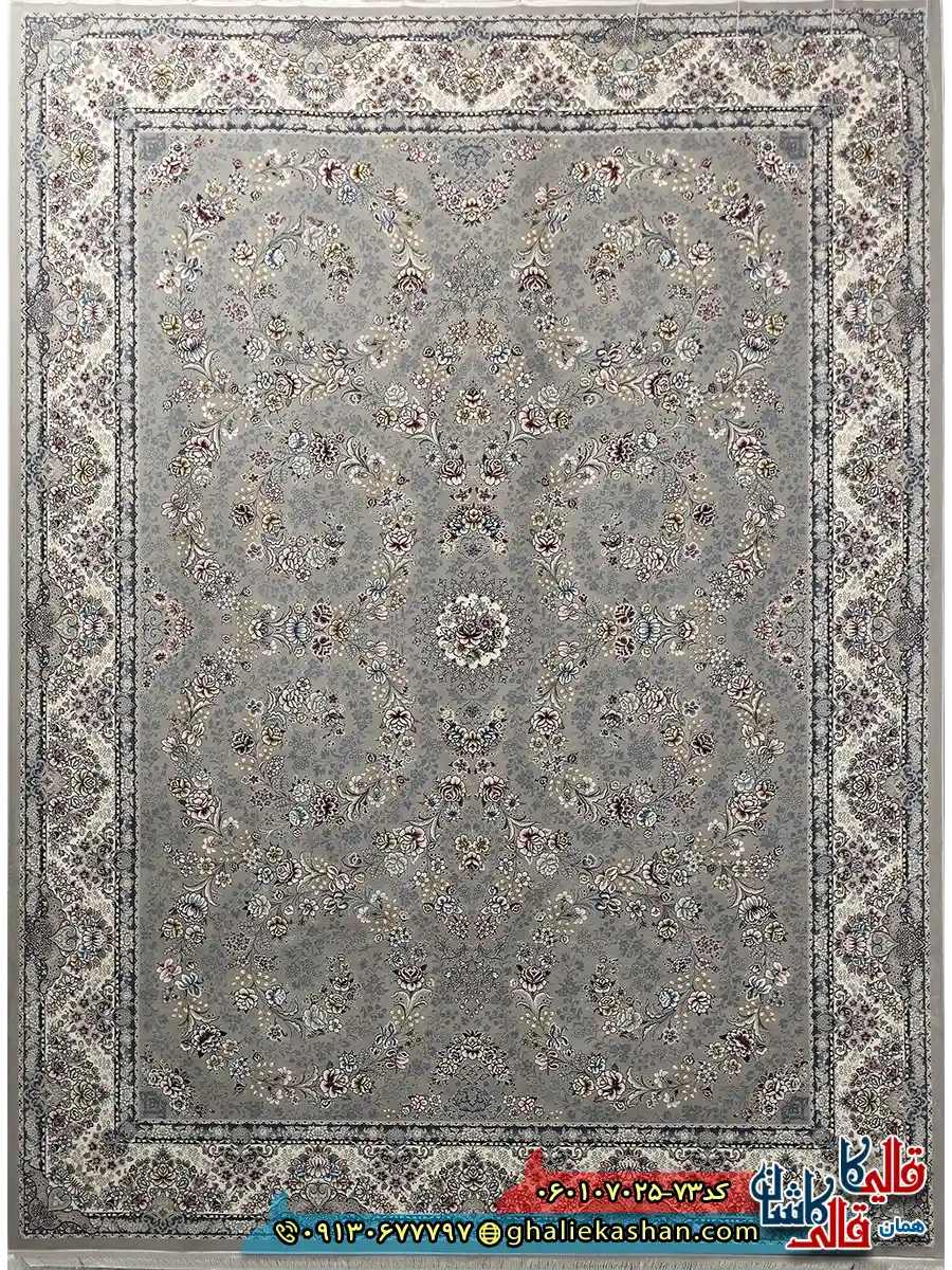 فرش 700 شانه طرح افشان شکوه رنگ فیلی ترمه ای کاشان اصلی