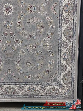 فرش 700 شانه طرح افشان شکوه رنگ فیلی ترمه ای کاشان حاشیه