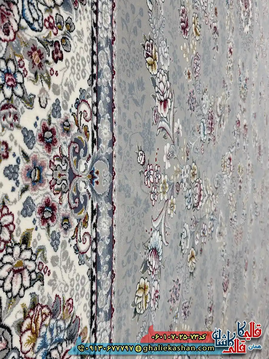 فرش 700 شانه طرح افشان شکوه رنگ فیلی ترمه ای کاشان نزدیک